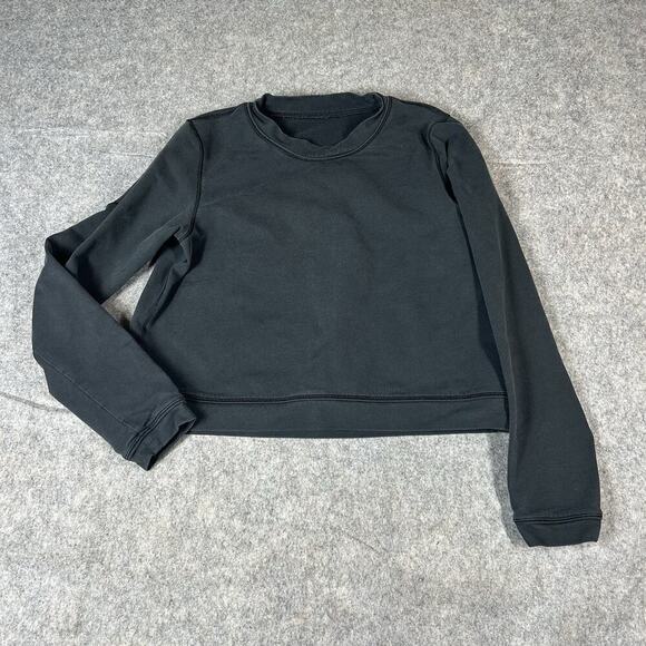 Lululemon Space Crew Neck Sweatshirt Womens 4 Black Cropped Athleisure - Picture 1 of 5
